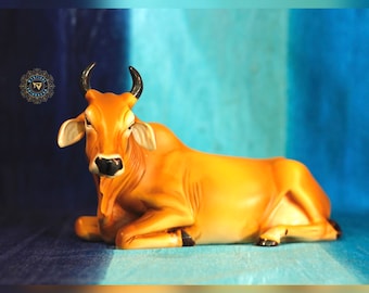 COW 8 inch / Iskcon figurine sitting / Harekrishna gift / Surabhi for altar /Handmade/ Indian statue /decor for altar/holy item