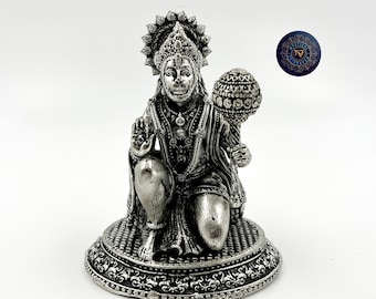 Lord Hanuman Silver Plated Brass statue 4 inches for home and temple altars/harekrishna gifts/iskcon deity/Religious/holy item/Hindu god