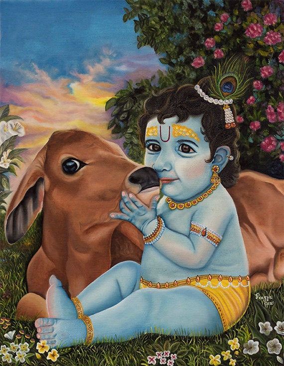 Krishna Painting With Cow /original Canvas Art/ Home Décor - Etsy Krishna Painting With Cow /original Canvas Art/ Home Décor - Etsy