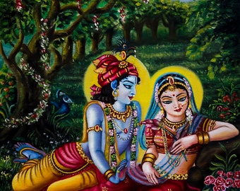 Krishna with Radha Painting/Hare krishna Gift /lord Krishna wall art / home deco painting / oil painting/iskcon krishna Art/Krishna Lila