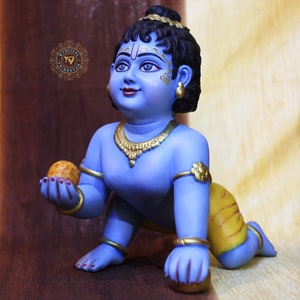 Handcrafted Baby Krishna Statue: Laddu Gopal Murti, Home Temple Gift (12 inch)