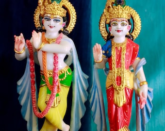 Radha Krishna Deity 10 inch/Iskcon Deity For Home temple mandir Altar/Lord Statue/Hindu Spiritual Art/Hare Krishna Gifts/ Marble dust