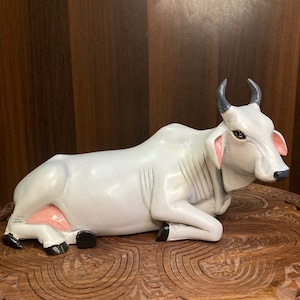 Handcrafted Cow Figurine: 6-inch Surabhi Deity for Home Altar