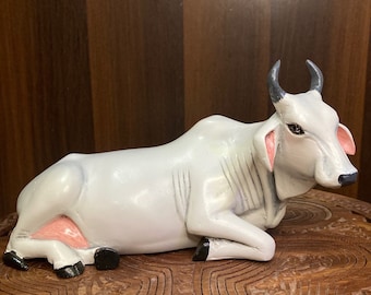 COW 6 inch figurine sitting / Harekrishna gift / Surabhi for altar /iskcon holy item/ Indian god/ Decor for temple and home altars