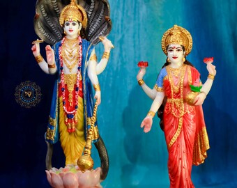 Vishnu and Lakshmi Marble/12/Statue for temple/home altars/Handmade deity/Iskcon Harekrishna gift/religious gift/Goddess/Lakshmi Narayan/