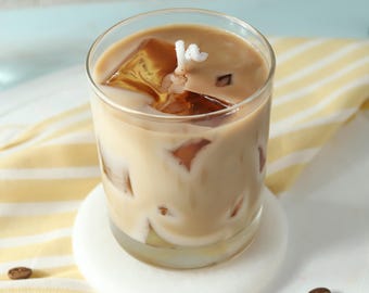 Latte Candle, Handmade Glass Cup Coffee Scented Candle