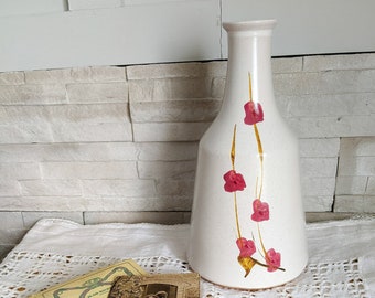 Large handmade pottery vase - vintage decorative vase - beige vase with flowers - home decor - gift for her