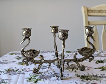 Vintage swan-shaped candle holder | silver plated | interior decoration