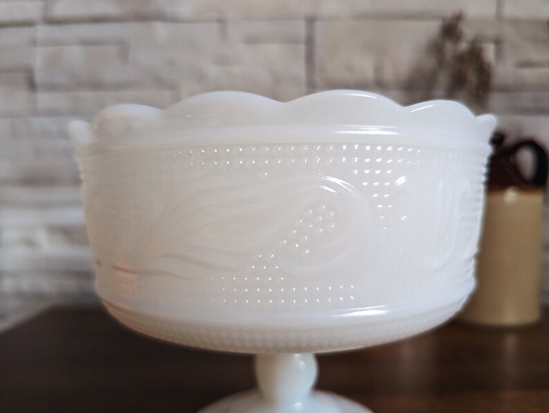 E.O. Brody M6000 White Milk Glass Pedestal Bowl Vintage Bowl From the