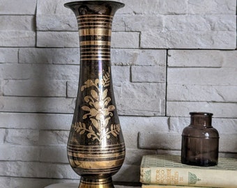 Vintage Engraved Brass Vase | interior decoration