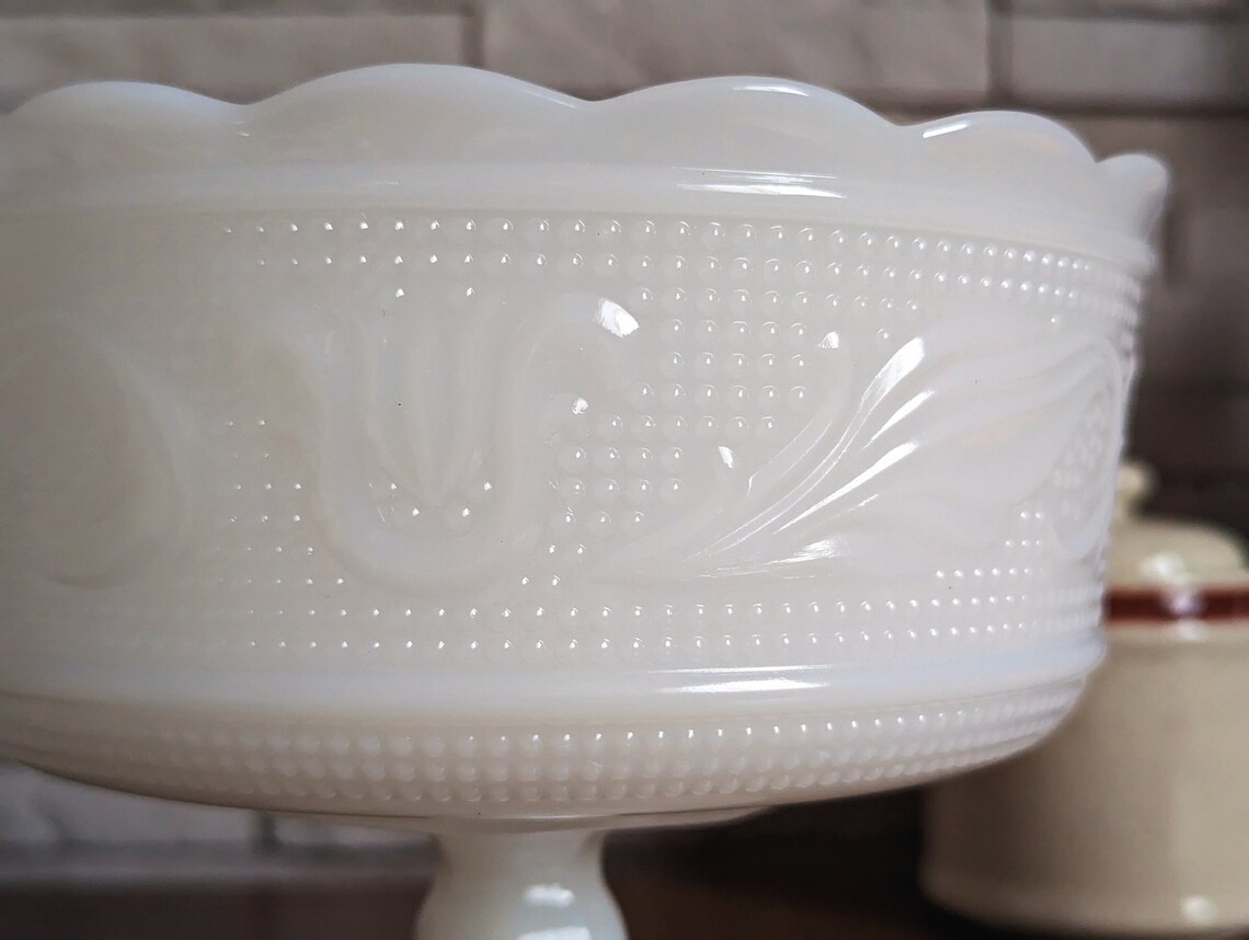 E.O. Brody M6000 White Milk Glass Pedestal Bowl Vintage Bowl From the