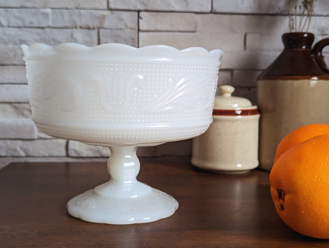 E.O. Brody M6000 White Milk Glass Pedestal Bowl Vintage Bowl From the
