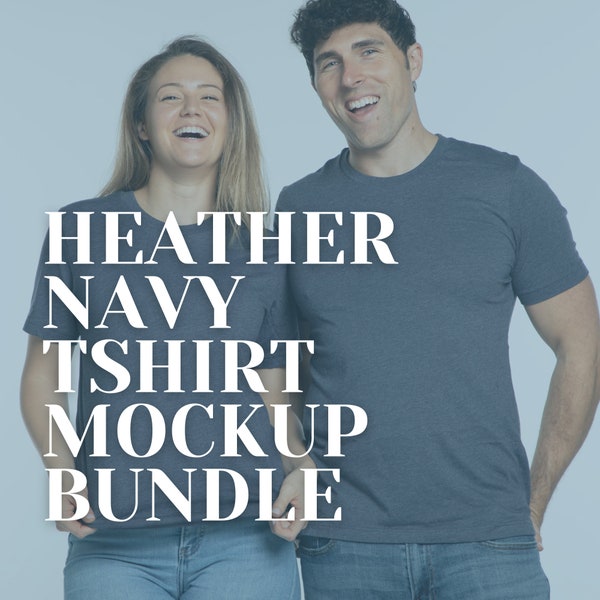 Mockup Shop Bundle Bella Canvas 3001 Heather Navy, Male Mockups, Female Mockups, Couple Mockups, Heather Navy 3001 Bundle Images