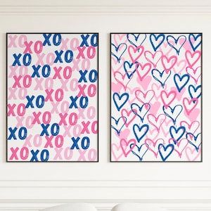 Arte de pared de grafiti azul rosa Impresión de corazones Póster XOXO Decoración de habitación preppy divertida Para adolescentes Decoración de dormitorio universitario Juego de 2 impresiones de moda IMPRIMIBLES