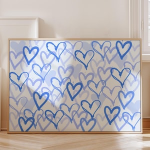 Arte de parede com corações de grafite, decoração de quarto elegante para adolescentes, estampa feminina, decoração fofa para dormitório, arte de parede moderna e descolada, decoração de berçário azul claro, PARA IMPRIMIR