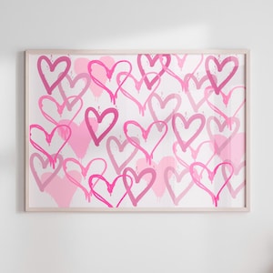 Graffiti hearts wall art Trendy girly print Pink Preppy room decor for teens Cute girls nursery decor Love College Apartment decor PRINTABLE