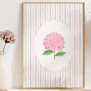Hydrangea wall art Floral striped print Cottage core decor Grandmillennial art Sage green pink Farmhouse decor Botanical wall art PRINTABLE