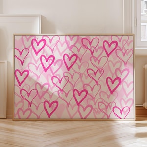 Pink Graffiti heart wall art Cute room decor for teens Aesthetic Preppy wall art Trendy girly print Funky College Apartment decor PRINTABLE