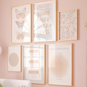 Neutral prints Trendy cute wall art set of 6 College Apartment decor Preppy Aesthetic room decor for teens Girly Motivational DIGITAL PRINTS