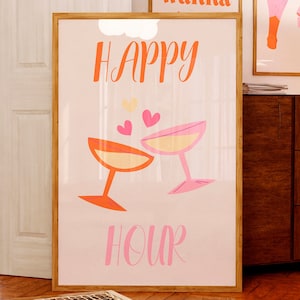 Impresión de Happy Hour Cóctel Saludos al amor Arte de pared Decoración de carrito de bar retro Fiesta de aniversario Arte de pared con champán Lindo día de San Valentín IMPRESIÓN DIGITAL