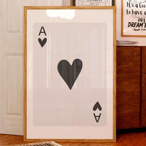 Herz-Ass-Wandkunst Schwarz-Weißer trendiger Retro-Druck Spielkarte-Wandkunst Preppy Ästhetisches Raumdekor für Teenager Girly cool DIGITAL PRINT
