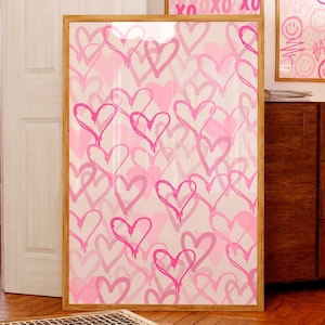 Graffiti hearts wall art Pink Preppy room decor Aesthetic College dorm decor Trendy Girly wall art Cute girls nursery decor PRINTABLE ART