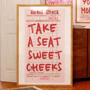 Take A Seat Sweet Cheeks Red Bathroom decor Girly Funny Powder room decor Cute Toilet Fun Restroom print Retro Guest Check print PRINTABLE