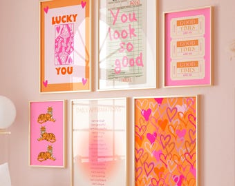 Pink orange Preppy wall art Cute positive quotes Trendy Aesthetic dorm decor College girls gift Cool Fun Dopamine Apartment decor PRINTABLE
