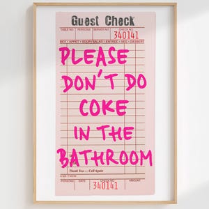 Please Don&#39;t Do Coke In The Bathroom wall art Retro Quest Check print Funky Witty Home decor Funny Bathroom decor Girly wall art PRINTABLE