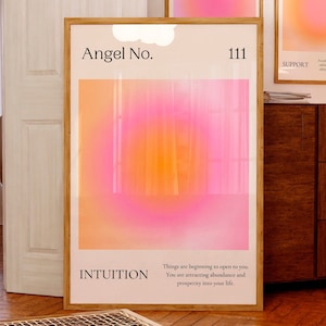 Angel Number 111 print Positive Aura poster Pink orange wall art Spiritual Intuition art Preppy Aesthetic room decor Trendy print PRINTABLE