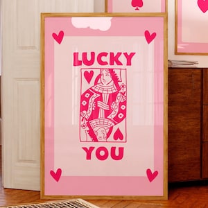 Herzkönigin Plakat Rosa glücklich Sie Spielkarte Druck Girly adrette Wandkunst Ästhetisches College Wohnheim Dekor Cool Trendy funky Kunst DRUCKBAR