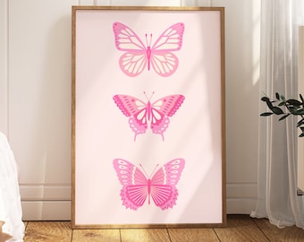Pink Butterfly Print: Girly Preppy Room Decor (Digital Download)
