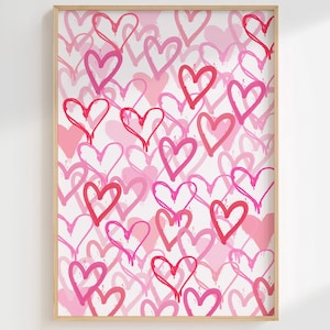 Pink Red Heart wall art Abstract Love print Graffiti Preppy room decor for teens Cute College Apartment decor Trendy dorm decor PRINTABLE