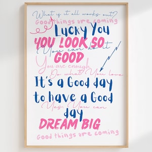 Motivational quotes Inspirational wall art Navy Blue pink preppy room decor For teens Positive Affirmations art Office Desk decor PRINTABLE