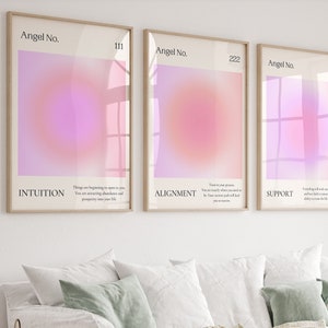 Nummers afdrukken 111 222 333: roze paarse aura muurkunst AFDRUKBAAR