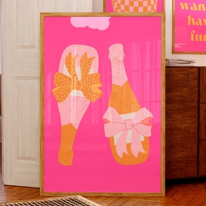 Champagne print Pink orange wall art Girly party decor Preppy wall art Maximalist Funky Trendy poster College Apartment decor PRINTABLE