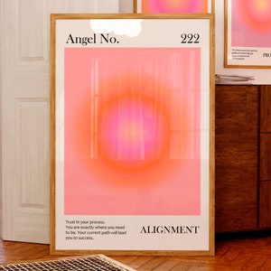 Póster del ángel número 222 Impresión de aura rosa y naranja Impresión de alineación 222 Arte de pared espiritual Decoración de habitación estética Impresión de moda Autocuidado IMPRIMIBLE