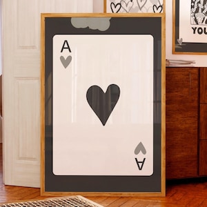 Ace Of Hearts print zwart grijs witte muur kunst speelkaart poster Preppy slaapzaal inrichting voor schoolmeisjes Trendy esthetische kamerinrichting AFDRUKBAAR
