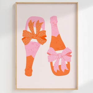 Champagne bottle wall art Retro Bar cart print Pink orange Preppy room decor Cute Girly party decor Trendy Coquette room decor PRINTABLE
