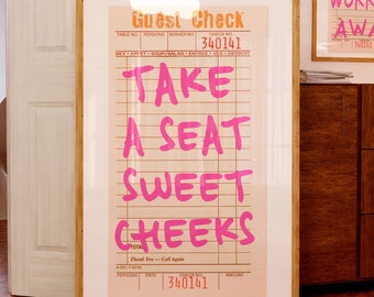 Take A Seat Sweet Cheeks print Funny Bathroom decor Cute Toilet wall art Girly Fun Restroom decor Trendy Retro Guest Check poster PRINTABLE