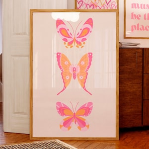 Butterfly wall art Pink orange print Butterfly nursery decor Girly wall art Colorful trendy print Aesthetic room decor Butterfly PRINTABLE