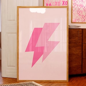 Pink Lightning Bolt print Preppy wall art Cool College dorm decor Trendy Girly wall art Cute Aesthetic room decor for teens DIGITAL PRINT