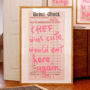 Chef Was Cute Would Eat Here Again Cute Retro kitchen decor Funny Cooking gift for women Guest check print Culinary Baker gifts PRINTABLE