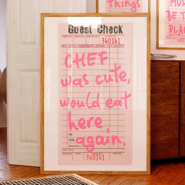 El chef era adorable y volvería a comer aquí. Lámina divertida de cocina. Regalos de cocina (descarga digital).