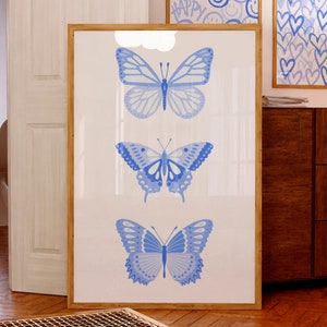 Blue Butterfly wall art Light blue Trendy print Blue Preppy wall art College dorm decor Cute Butterfly nursery decor Girly PRINTABLE ART