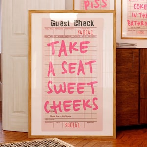 Take A Seat Sweet Cheeks sign Funny Bathroom wall art Cute Restroom print Funky Retro Guest Check poster College Apartment decor PRINTABLE
