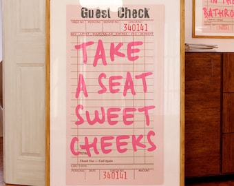 Take A Seat Sweet Cheeks sign Funny Bathroom wall art Cute Restroom print Funky Retro Guest Check poster College Apartment decor PRINTABLE