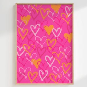 Preppy Herzen Wand Kunst Trendy print Funky girly Wandkunst Orange Hot Pink College Wohnheim Dekor Teenager Mädchen Zimmer Dekor Romantische Dekoration PRINTABLE