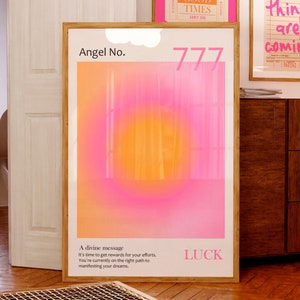 777 Angel Number print Pink Orange Aura wall art Lucky poster Spiritual wall art Aesthetic room decor Girly College dorm decor DIGITAL PRINT