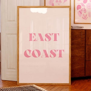 Arte de pared de la costa este Impresión de playa rosa Arte de pared de vaquera costera rosa Decoración de habitación preppy de playa Arte de pared de nieta costera de moda IMPRIMIBLE